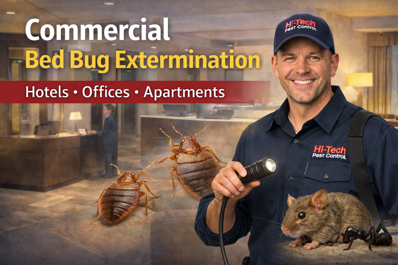 Commercial bed bug extermination service performed by licensed pest control technician