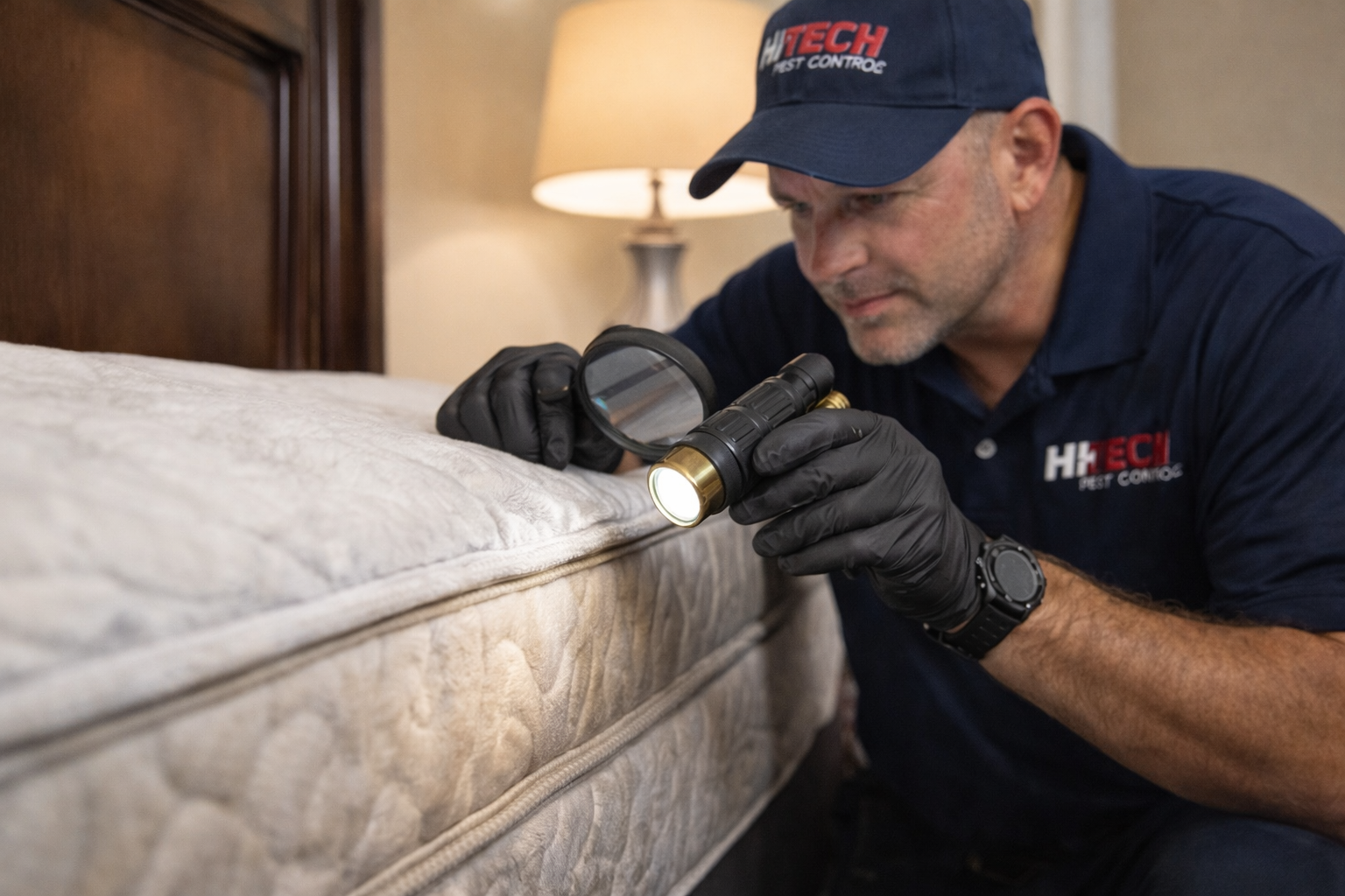 Professional bed bug inspection performed by licensed pest control technician