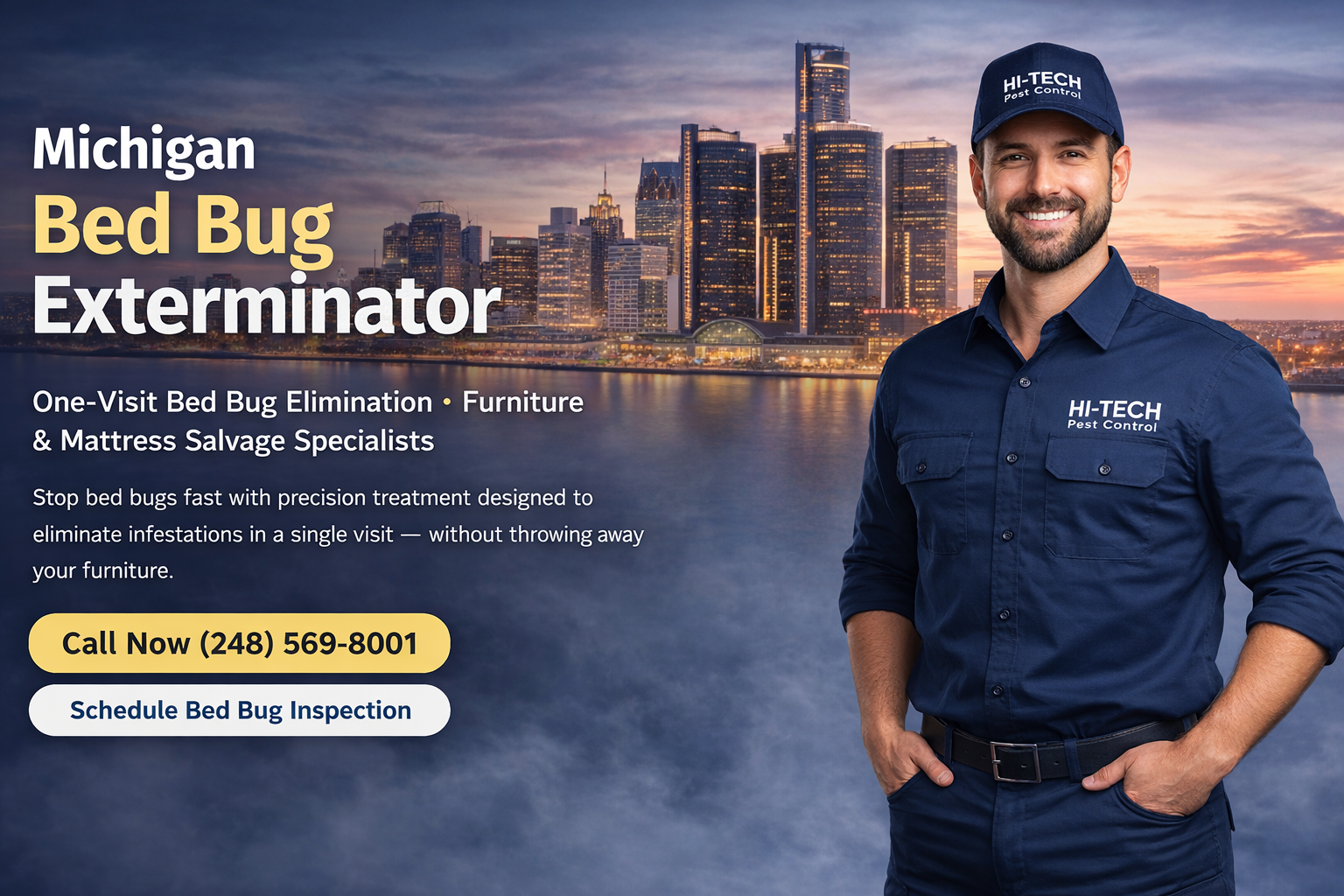 Hi-Tech Pest Control technician providing professional bed bug extermination service at a Michigan home”