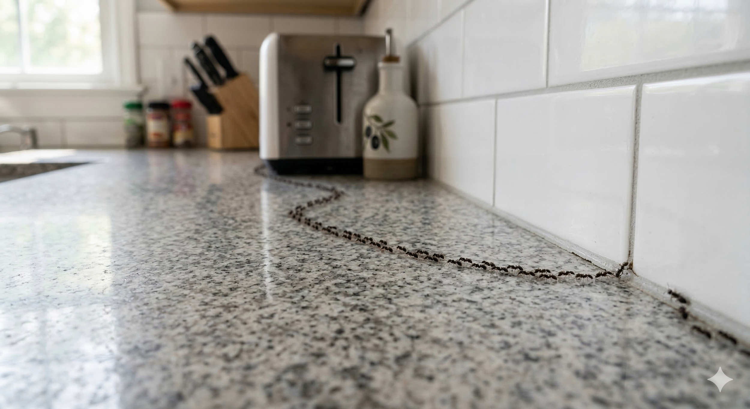 Ants trailing in kitchen and foraging for food